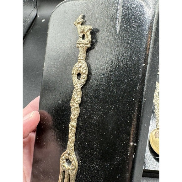 Antique Italian Bordini Ornate Fork and Spoon Serving Cherubs On Plaques -S84 - Picture 10 of 12